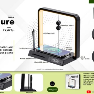 MAGNETIC LAMP WITH CHARGER, CLOCK & STAND ( Allure )