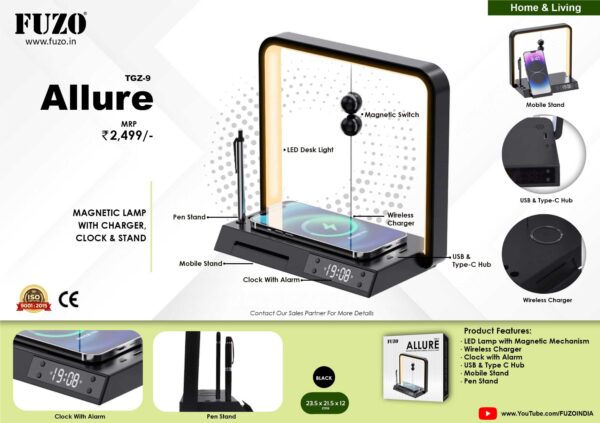 MAGNETIC LAMP WITH CHARGER, CLOCK & STAND ( Allure )