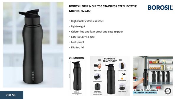 BOROSIL GRIP N SIP 750 STAINLESS STEEL BOTTLE