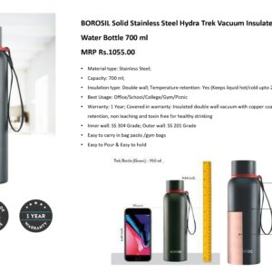 BOROSIL Solid Stainless Steel Hydra Trek Vacuum Insulated Flask ( 700 ml )