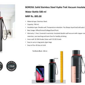 BOROSIL Solid Stainless Steel Hydra Trek Vacuum Insulated Flask ( 500 ml )