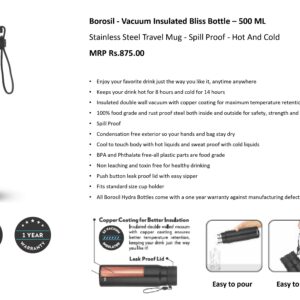 Borosil – Vacuum Insulated Bliss Bottle ( 500 ml )