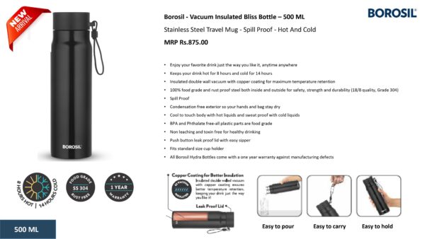 Borosil - Vacuum Insulated Bliss Bottle ( 500 ml )