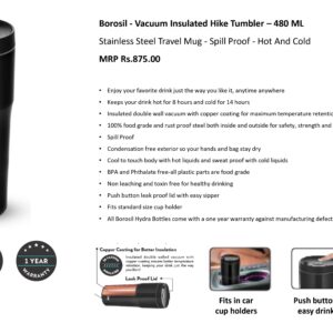 Borosil – Vacuum Insulated Hike Tumbler ( 480 ml )