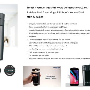 Borosil – Vacuum Insulated Hydra Coffeemate ( 300 ml )