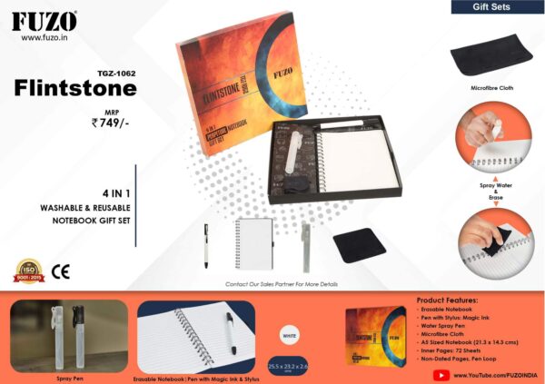 WASHABLE & REUSABLE NOTEBOOK GIFT SET ( Flintstone )