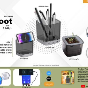 SELF-WATERING PLANTER CHARGING HUB STATIONERY STAND MOBILE STAND ( Groot )