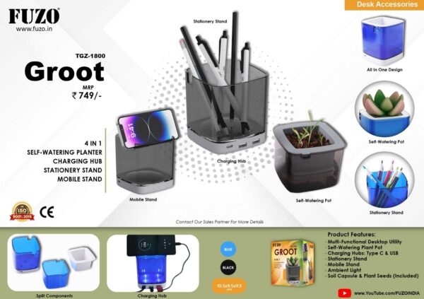 SELF-WATERING PLANTER CHARGING HUB STATIONERY STAND MOBILE STAND ( Groot )