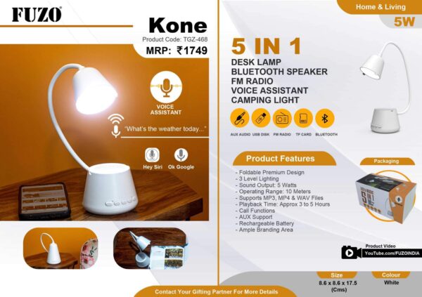 DESK LAMP BLUETOOTH SPEAKER FM RADIO VOICE ASSISTANT CAMPING LIGHT ( Kone )