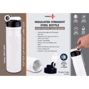 Insulated Straight Steel bottle with Plastic outer body – 500 ml